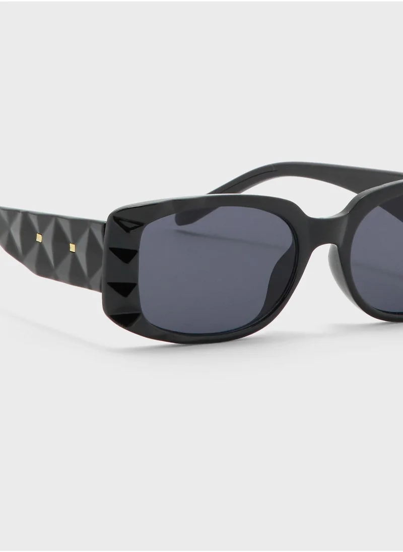ELLA Textured Arm Rectangular Sunglasses