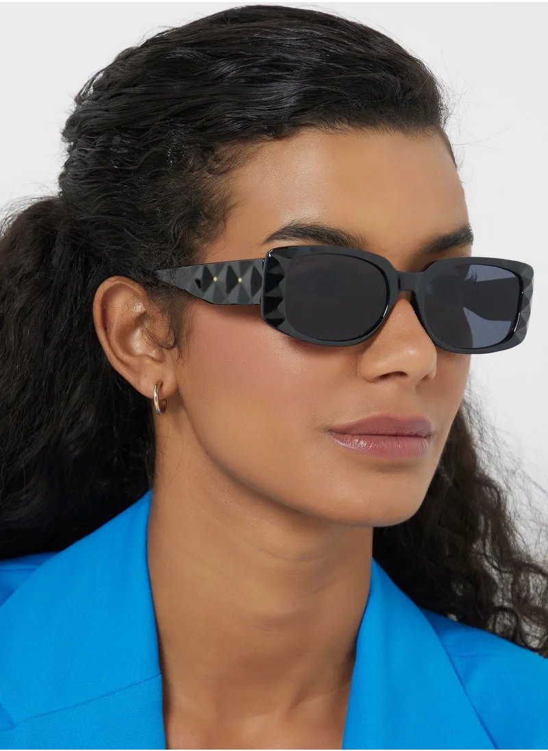 ELLA Textured Arm Rectangular Sunglasses