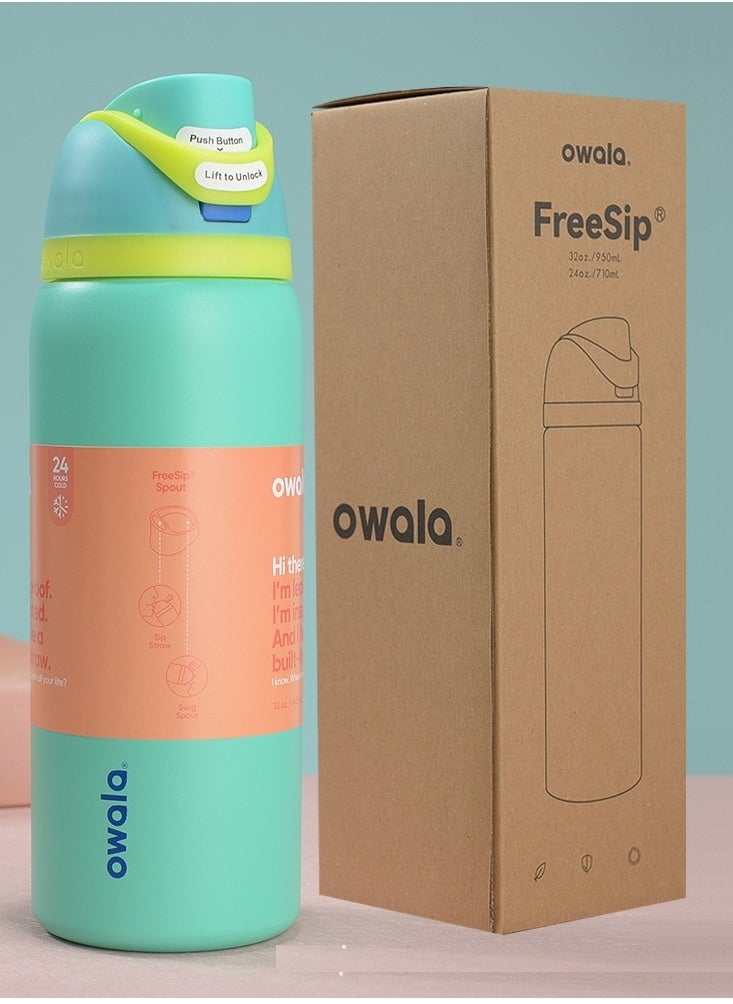 Owala - FreeSip Insulated Stainless Steel Water Bottle with Straw for Sports and Travel, BPA-Free, 32oz, Green - Image 1