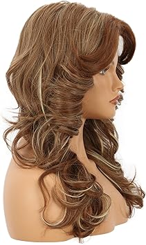 Yuehong Long Dark Brown Women Curly 70s Disco Wig Vintage Feathered Cosplay Costume Hair Heat Resistant Synthetic Fibers Soft Durable Breathable Wig - Image 3