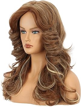 Yuehong Long Dark Brown Women Curly 70s Disco Wig Vintage Feathered Cosplay Costume Hair Heat Resistant Synthetic Fibers Soft Durable Breathable Wig - Image 2