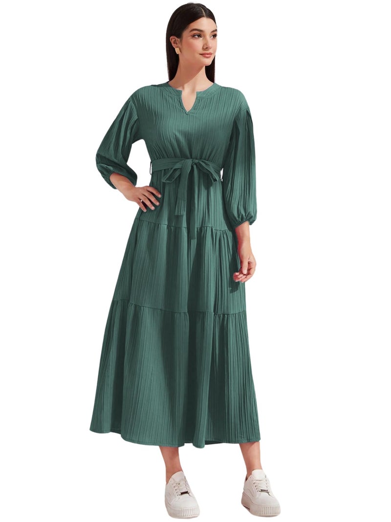 TOPLOT Long Dress for Women || Long One-Piece Outfit || Maxi for Women Stylish (Sugar-Long-Dress-5249-Green-L) - Image 5