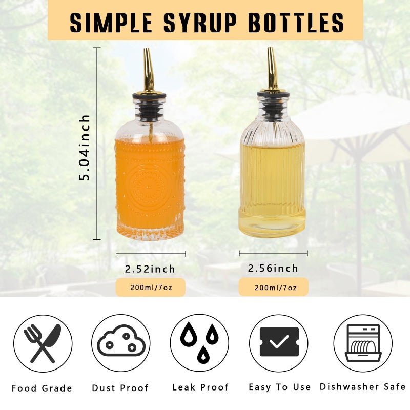 ChezMax Coffee Syrup Dispenser Bottles, 7 oz Glass Containers with Metal Pour Spout, Coffee Bar Accessories, 2 Pack - Image 2