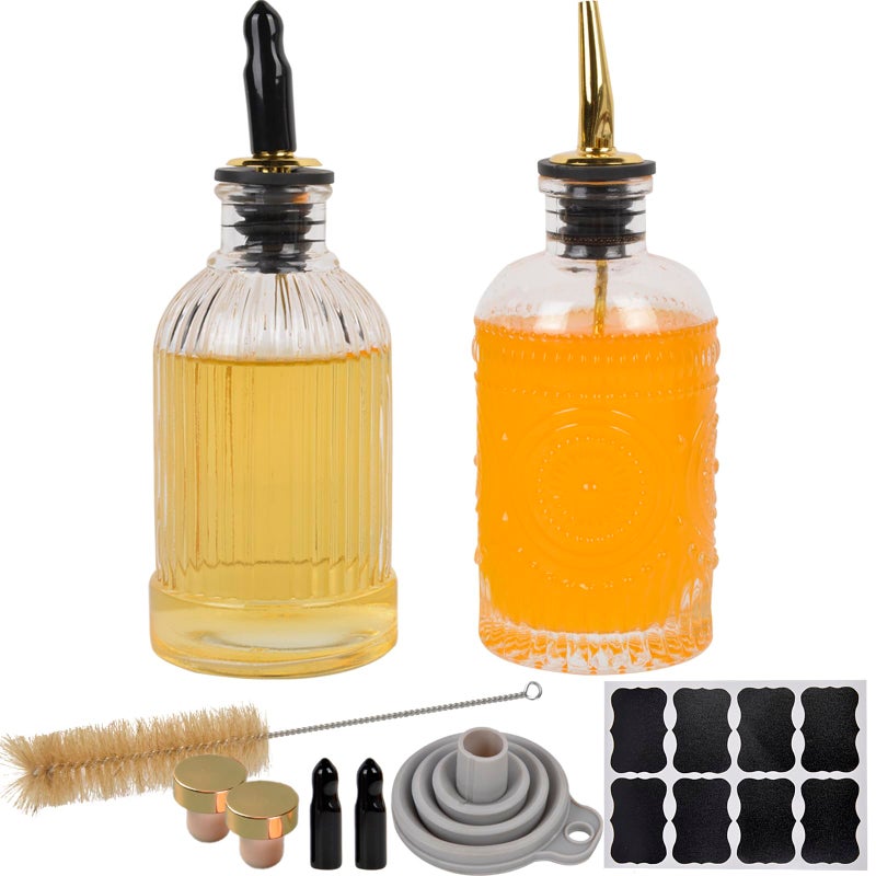 ChezMax Coffee Syrup Dispenser Bottles, 7 oz Glass Containers with Metal Pour Spout, Coffee Bar Accessories, 2 Pack - Image 1