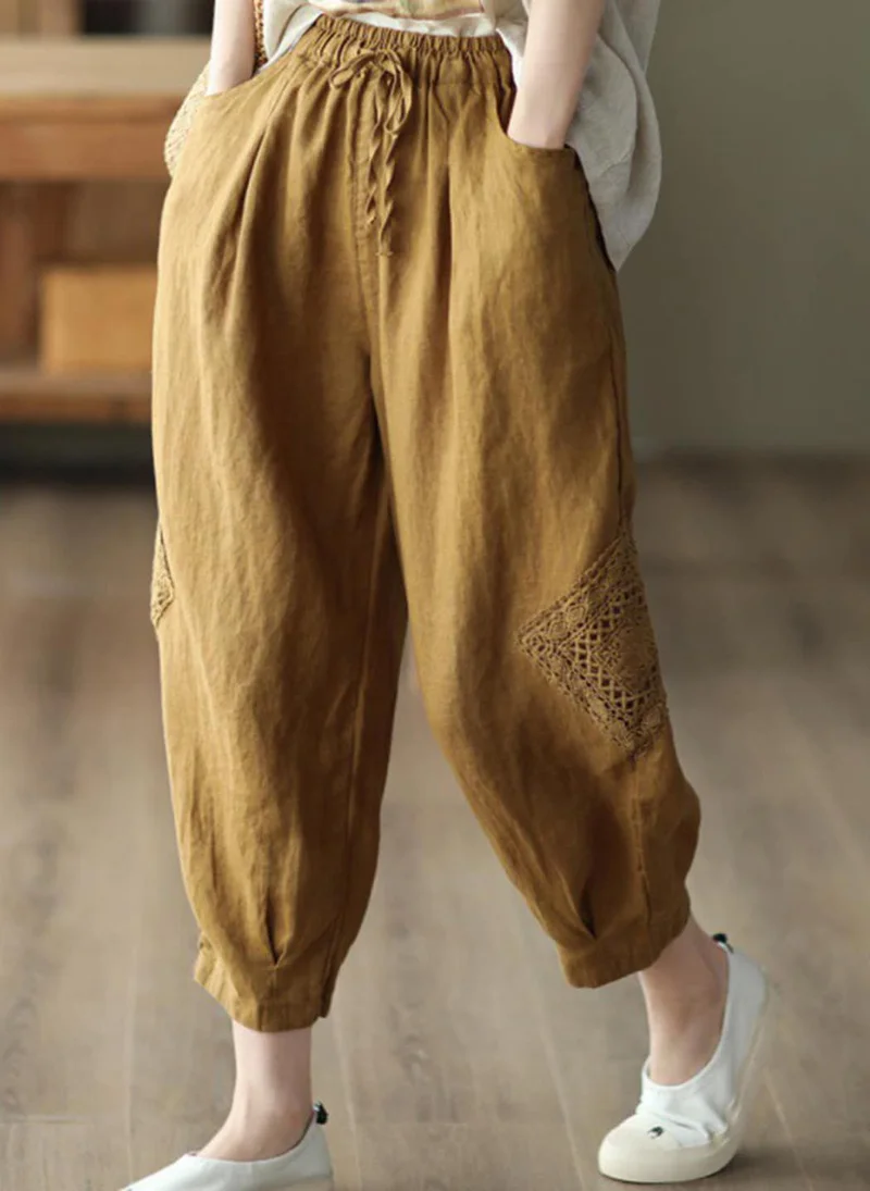 YUNIQEE Mustard Yellow Solid Cotton Trouser