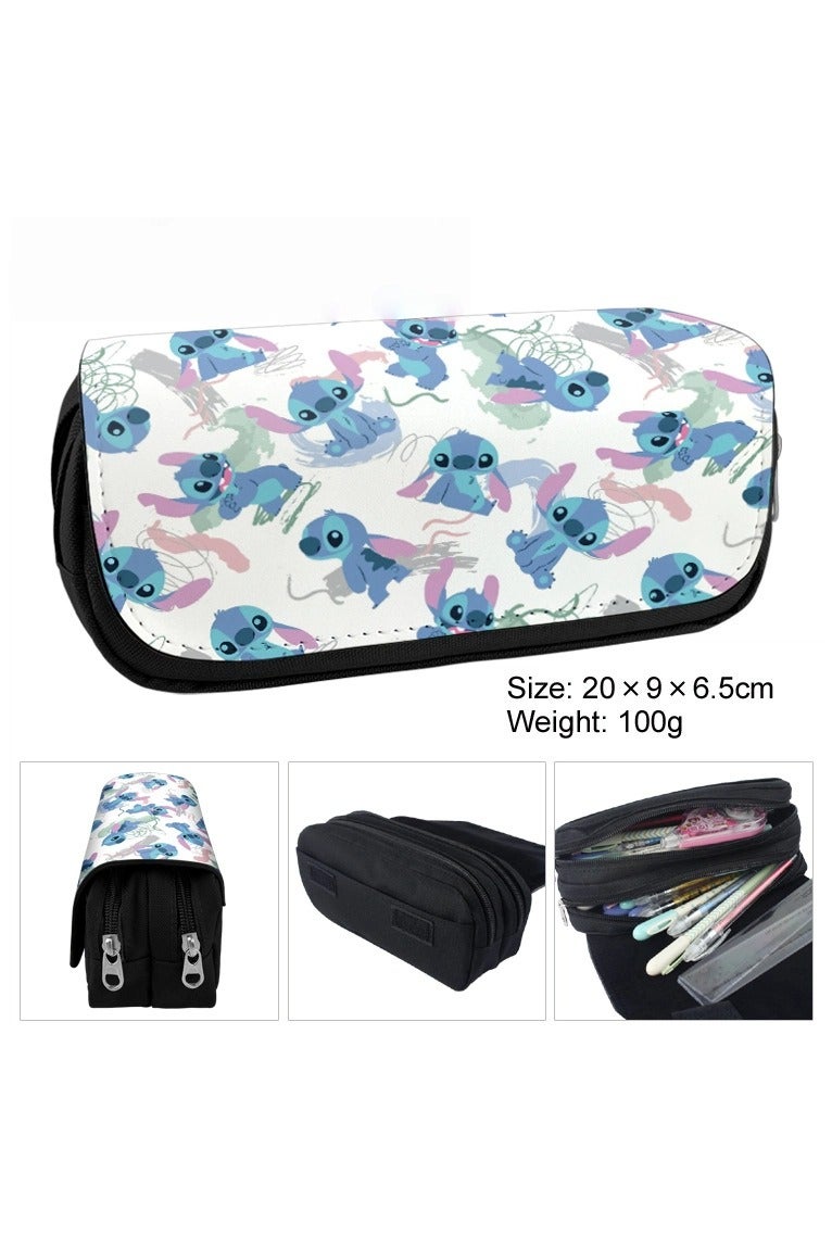 general Stitch printed canvas double zipper pen case student cartoon large capacity stationery box - Image 1