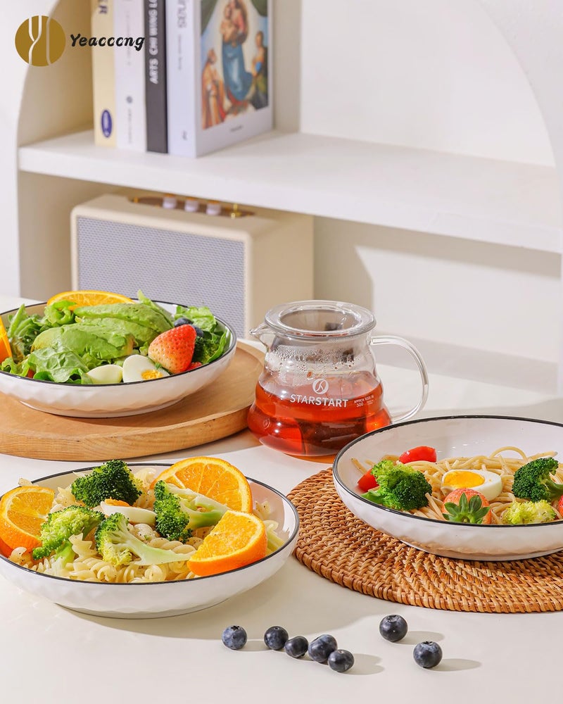 Yeacccng White Pasta Bowls Set of 6, 24oz Ceramic Salad Bowls, 8 inch Shallow Serving Bowls for Pasta, Salad, Oatmeal, Fruit, Easy to Clean, Dishwasher & Microwave Safe, Scratch-Resistant, Lead-Free - Image 2