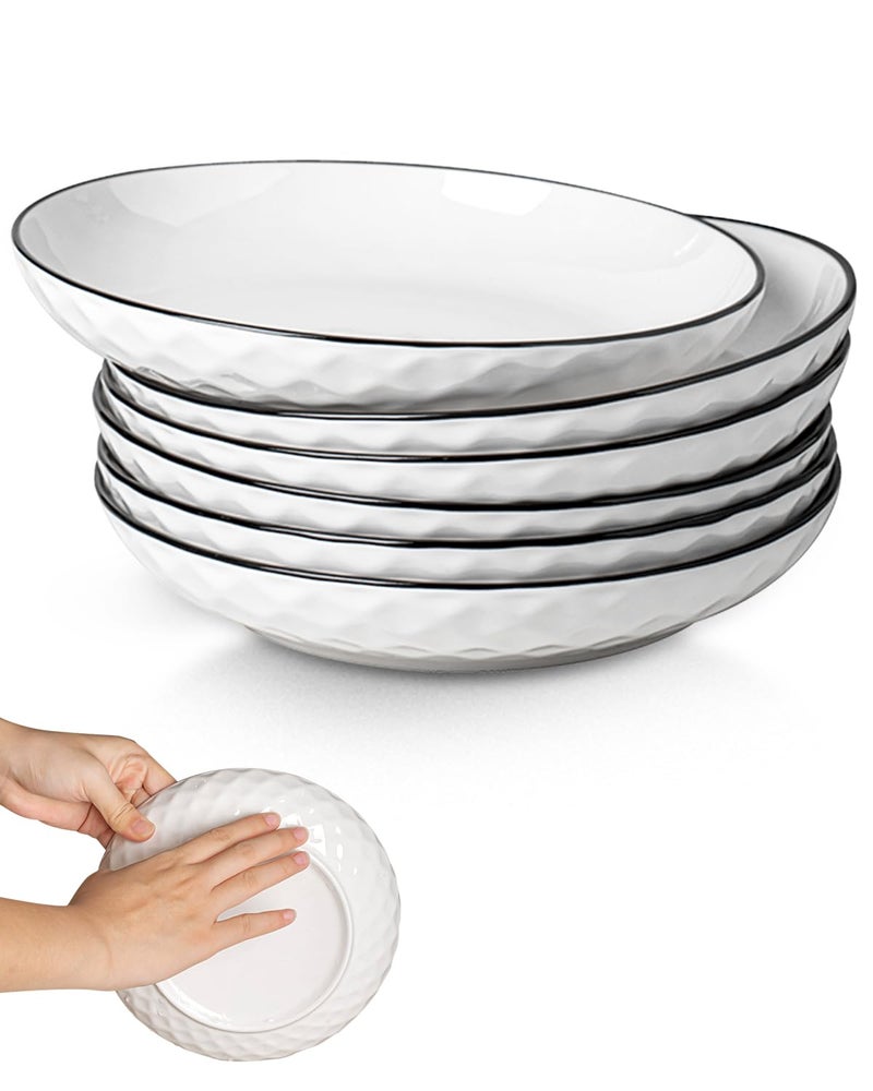 Yeacccng White Pasta Bowls Set of 6, 24oz Ceramic Salad Bowls, 8 inch Shallow Serving Bowls for Pasta, Salad, Oatmeal, Fruit, Easy to Clean, Dishwasher & Microwave Safe, Scratch-Resistant, Lead-Free - Image 1