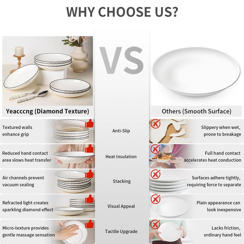 Yeacccng White Pasta Bowls Set of 6, 24oz Ceramic Salad Bowls, 8 inch Shallow Serving Bowls for Pasta, Salad, Oatmeal, Fruit, Easy to Clean, Dishwasher & Microwave Safe, Scratch-Resistant, Lead-Free - Image 4
