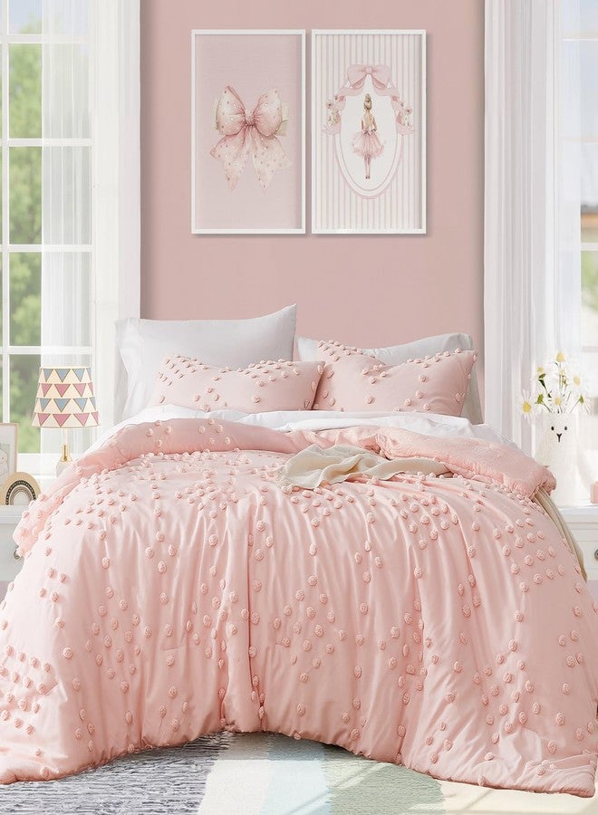 Geniospin Pink Twin/Twin XL Comforter Set for Girls- 5 Pieces Pom Tufted Bed in A Bag Twin Bedding Sets with Sheets, Pillowcases & Shams, All Season Kids Comforter Set - Image 1