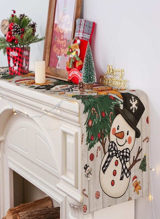 Siilues Christmas Table Runner, Snowman Gingerbread Christmas Runner for Table Seasonal Winter New Year Holiday Home Party Decor Festival Decorations 13x72 Inch - Image 3