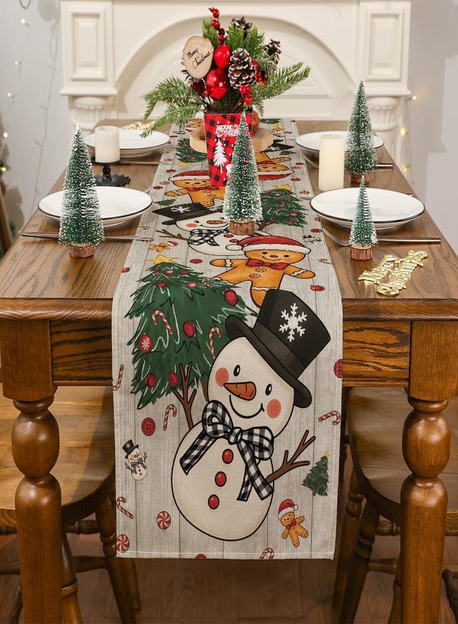 Siilues Christmas Table Runner, Snowman Gingerbread Christmas Runner for Table Seasonal Winter New Year Holiday Home Party Decor Festival Decorations 13x72 Inch - Image 2