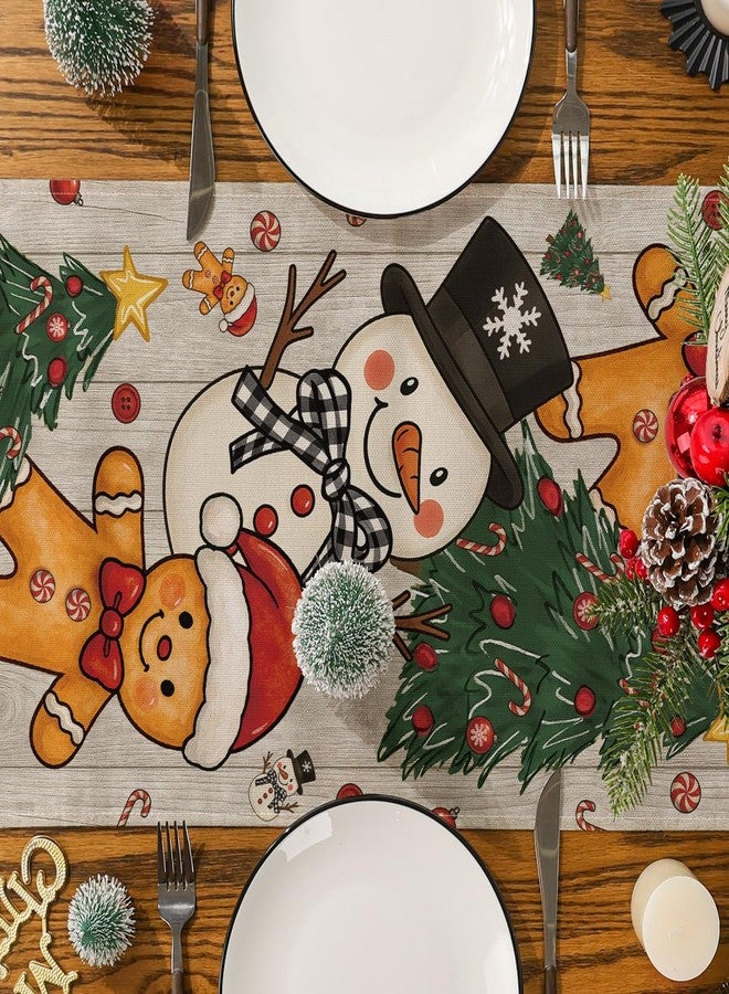 Siilues Christmas Table Runner, Snowman Gingerbread Christmas Runner for Table Seasonal Winter New Year Holiday Home Party Decor Festival Decorations 13x72 Inch - Image 5