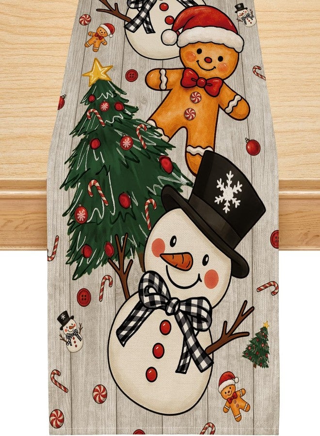 Siilues Christmas Table Runner, Snowman Gingerbread Christmas Runner for Table Seasonal Winter New Year Holiday Home Party Decor Festival Decorations 13x72 Inch - Image 1