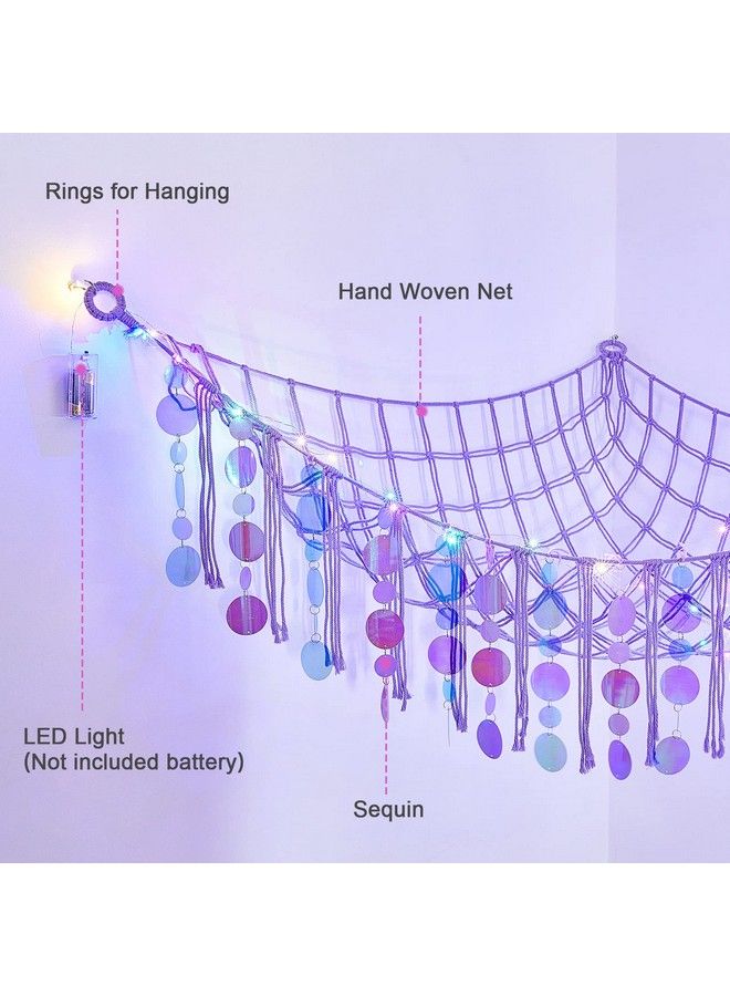 FIOBEE Stuffed Animals Hammock Net Toy Storage Organizer With Led Light Stuffed Animals Storage Girls Room Décor Wall Hanging With Sequins For Kids Bedroom Nursery Playroom Purple - Image 3