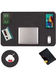 Leather Mouse Pad Desk Pad Anti Slip Mouse Pad Double Sided Available Leather Suede with Coaster for Offices Desks Computer Tables and Dining Tables 90X40 Cm Black