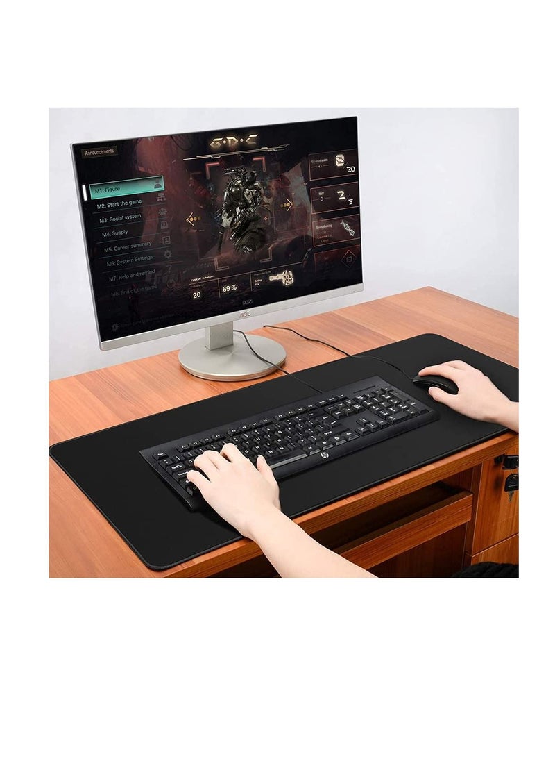 Generic - Leather Mouse Pad Desk Pad Anti Slip Mouse Pad Double Sided Available Leather Suede with Coaster for Offices Desks Computer Tables and Dining Tables 90X40 Cm Black - Image 1