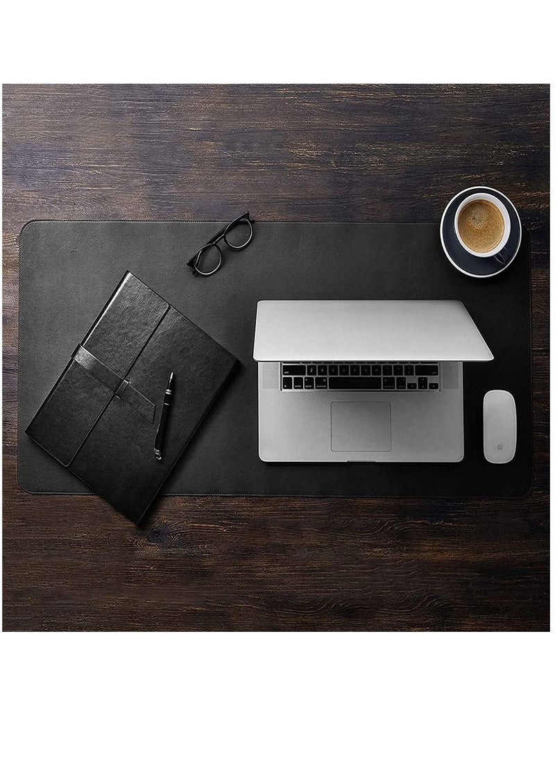 Generic - Leather Mouse Pad Desk Pad Anti Slip Mouse Pad Double Sided Available Leather Suede with Coaster for Offices Desks Computer Tables and Dining Tables 90X40 Cm Black - Image 1