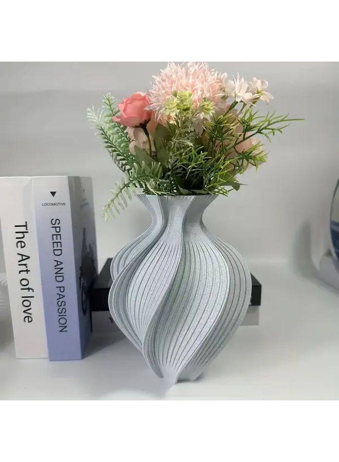3D Printed Spiral Vase Marble Color Retro Geometric Striped Durable Plastic Home Decor For Living Room Office Tabletop Elegant Centerpiece Floral Arrangement Vintage Aesthetic Textured Surface Statement Piece Gift Shopper - Image 1