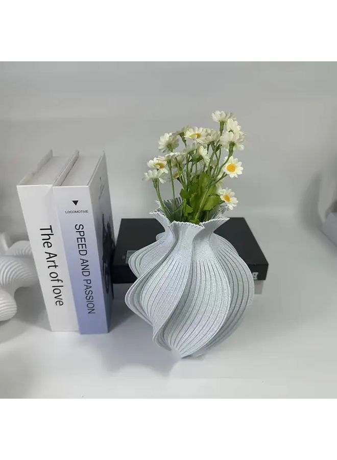 3D Printed Spiral Vase Marble Color Retro Geometric Striped Durable Plastic Home Decor For Living Room Office Tabletop Elegant Centerpiece Floral Arrangement Vintage Aesthetic Textured Surface Statement Piece Gift Shopper - Image 2