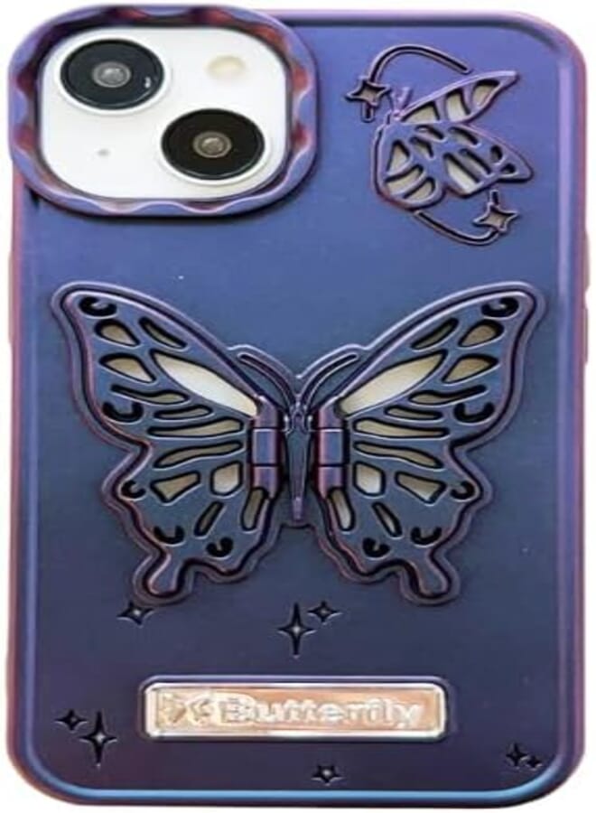 Next Store Butterfly Hidden Stand Phone Case Compatible with iPhone 11, Cute Luxury Glitter Gradient 3D Butterfly Kickstand Women 6D Plating Soft TPU Protective Phone Case (Purple)