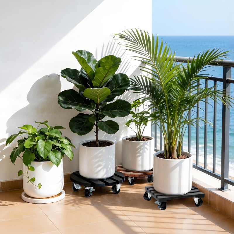 CuffUp 2 Pack Plant Stand with Wheels, Plant Caddies with 360Â° Lockable Smooth Sliding Wheels Durable Sturdy, Outdoor/Indoor Heavy Duty Rolling Plant Stand for Plant Pot,Flower Pot (12" Dark brown) - Image 2