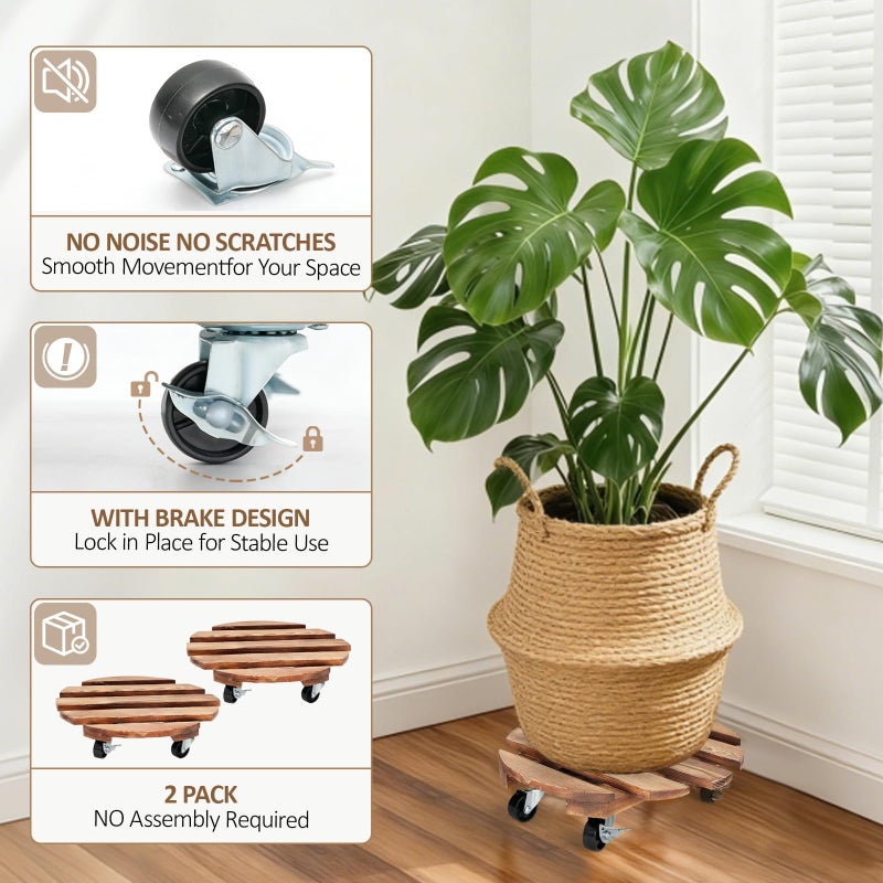 CuffUp 2 Pack Plant Stand with Wheels, Plant Caddies with 360Â° Lockable Smooth Sliding Wheels Durable Sturdy, Outdoor/Indoor Heavy Duty Rolling Plant Stand for Plant Pot,Flower Pot (12" Dark brown) - Image 3