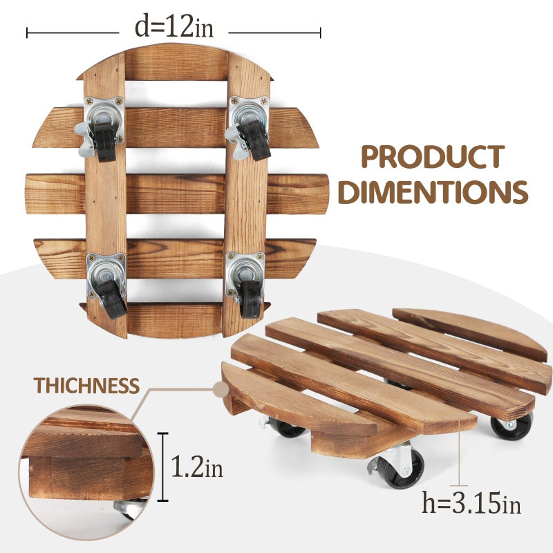 CuffUp 2 Pack Plant Stand with Wheels, Plant Caddies with 360Â° Lockable Smooth Sliding Wheels Durable Sturdy, Outdoor/Indoor Heavy Duty Rolling Plant Stand for Plant Pot,Flower Pot (12" Dark brown) - Image 5