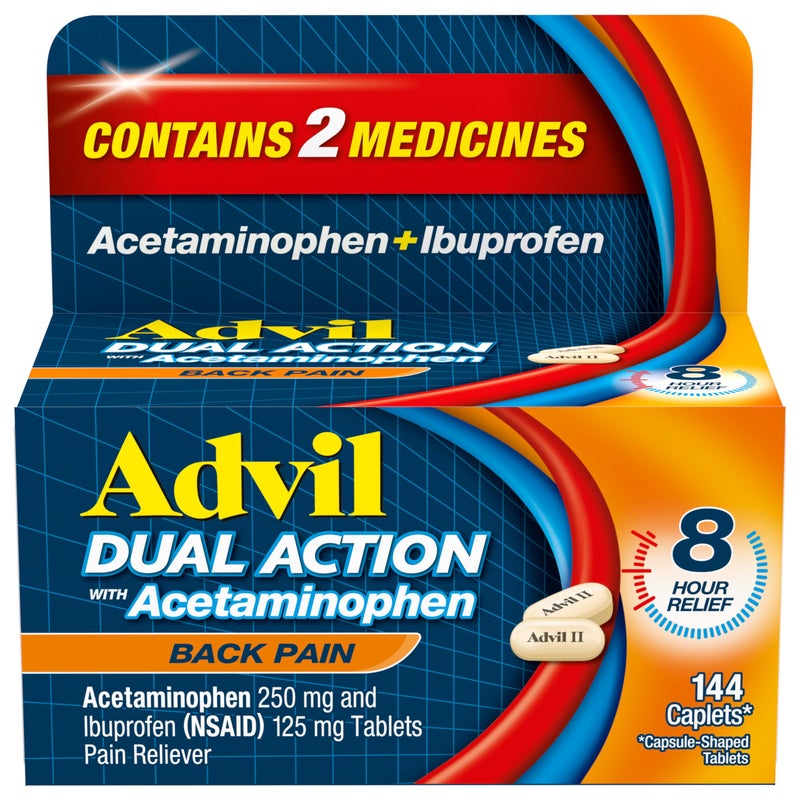 Advil Dual Action Back Pain Caplets Delivers 250mg Ibuprofen and 500mg Acetaminophen Per Dose for 8 Hours of Back Pain Relief - 144 Count - Image 1