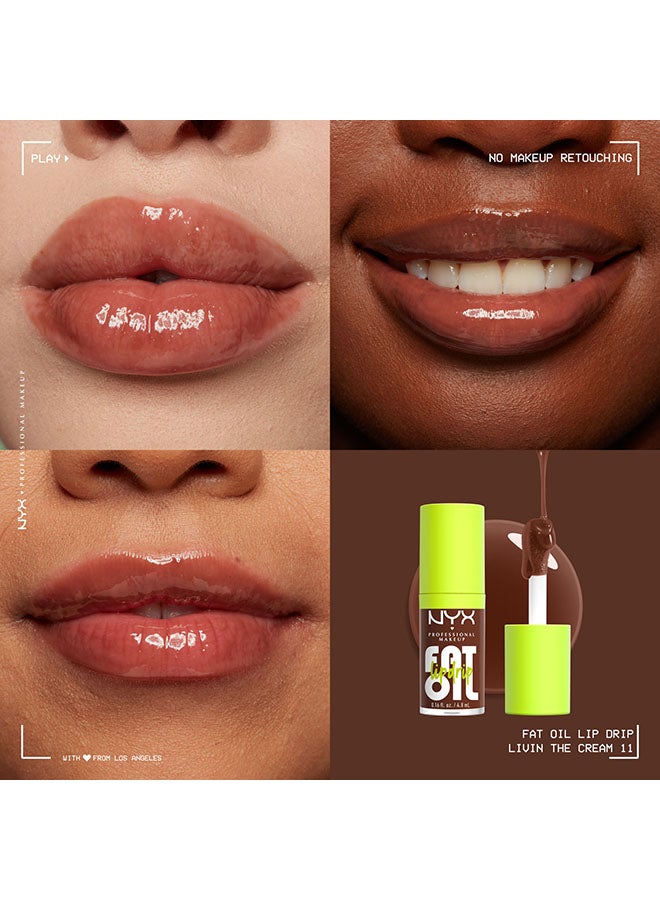 NYX PROFESSIONAL MAKEUP Fat Oil Lip Drip, Moisturizing, Shiny, Vegan Tinted Lip Gloss, Non-Sticky Finish, 12H Hydration - LIVIN THE CREAM - Image 5