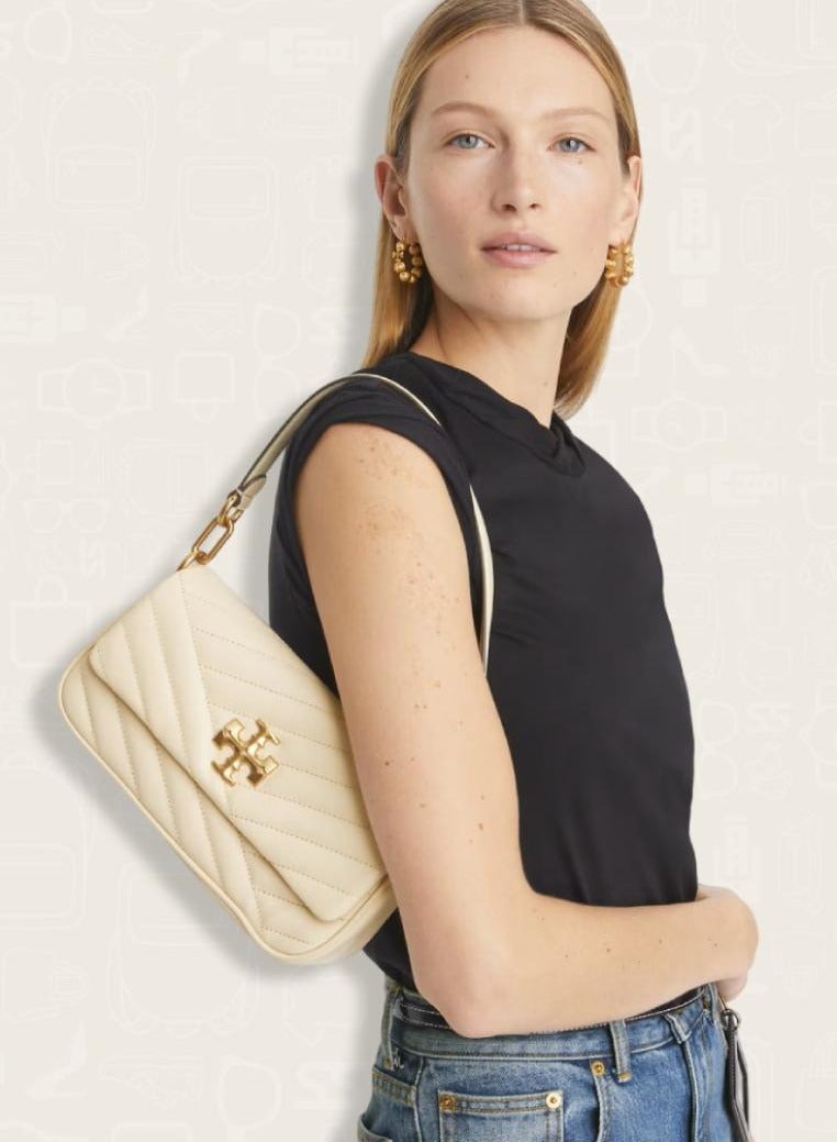 Burch TB Small Kira Chevron Flap Shoulder Bag New Cream - Image 4
