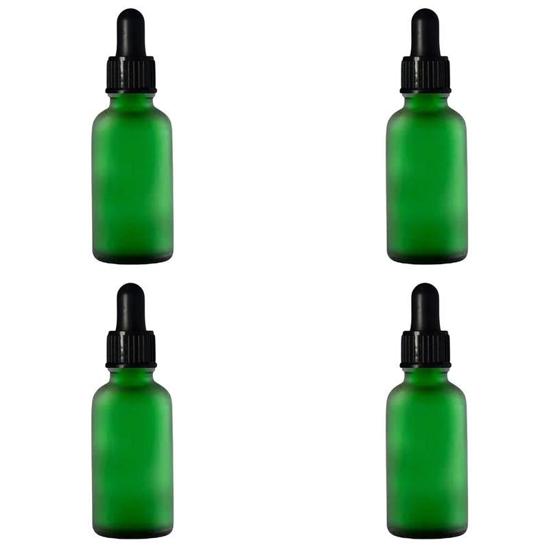 Devinez (Pack of 4) Multipurpose Refillable Green Color Frost Round Glass Bottle, 30 ml with Black Glass Dropper for Cosmetics, Serum, Essential Oils, Blends, Skin Care, Travel, Toners & DIY - Image 1
