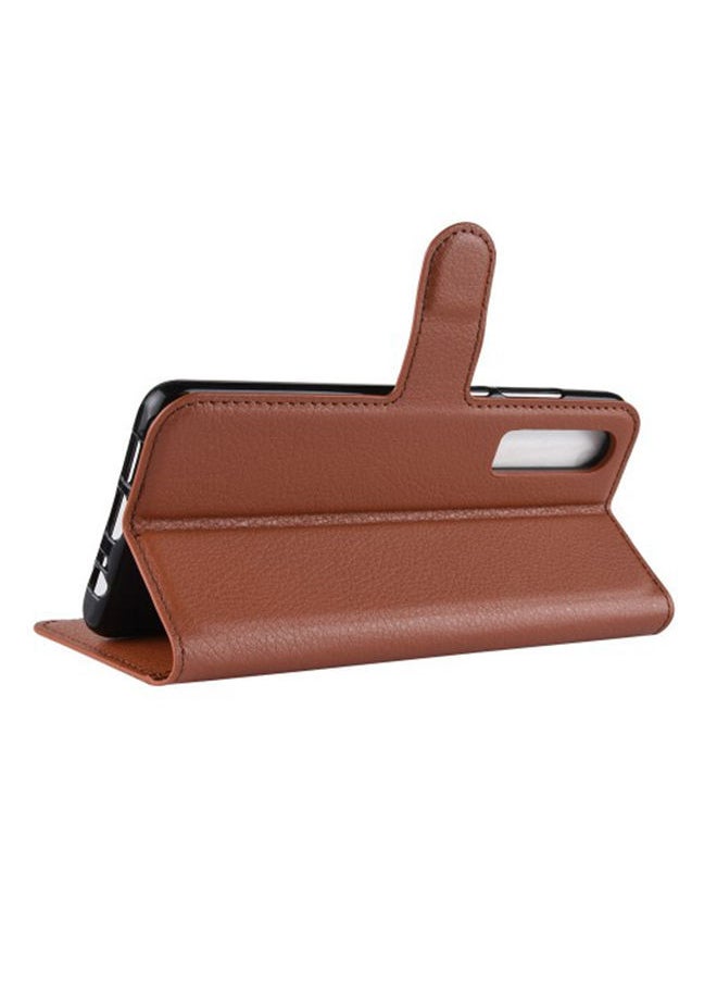 NIBEMINENT - Litchi Texture Wallet Flip Case Cover And Accessory For Huawei P30 Brown - Image 1