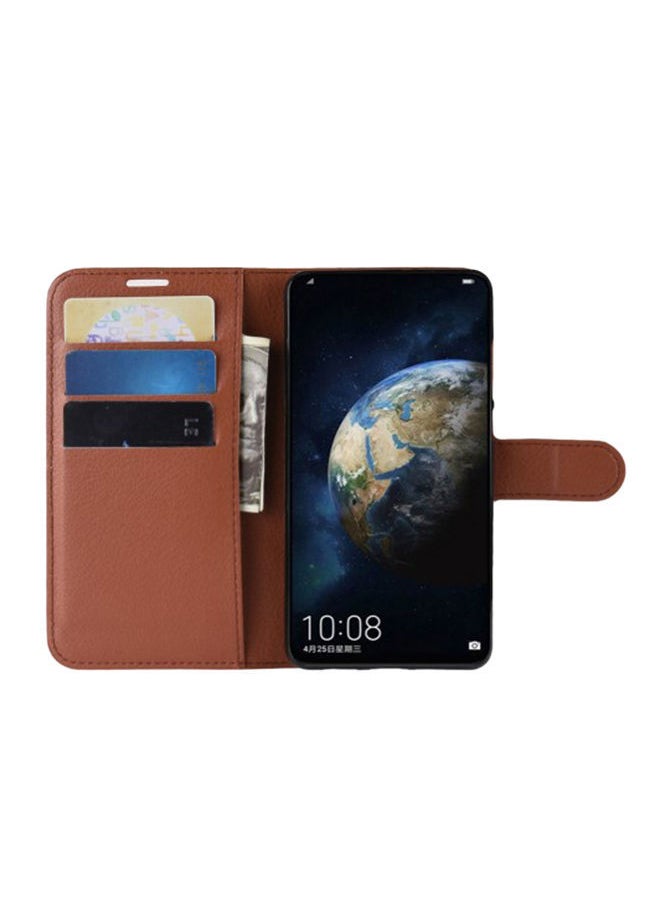NIBEMINENT - Litchi Texture Wallet Flip Case Cover And Accessory For Huawei P30 Brown - Image 1