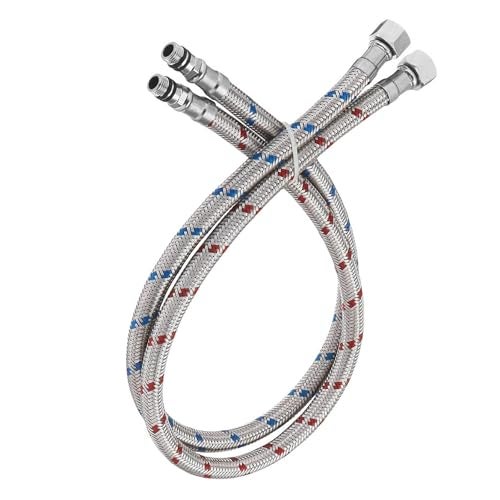 BWE 16-Inch Long Bathroom Kitchen Faucet Connector Braided Stainless Steel Supply Hose 3/8-Inch Female Compression Thread x M10 Male Connector, x 2 Pcs (1 Pair - Image 1