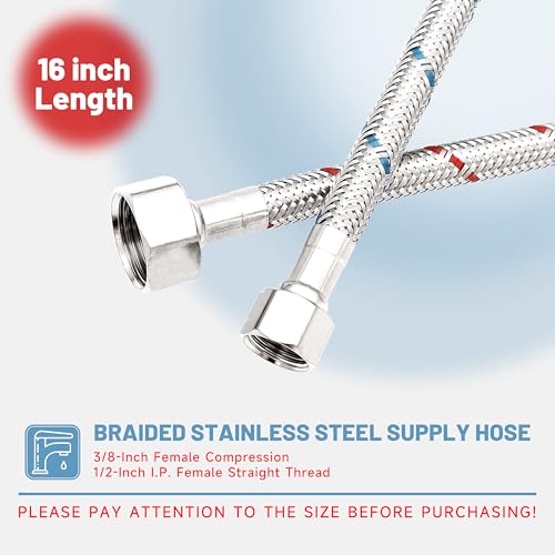 BWE 16-Inch Long Bathroom Kitchen Faucet Connector Braided Stainless Steel Supply Hose 3/8-Inch Female Compression Thread x M10 Male Connector, x 2 Pcs (1 Pair - Image 4