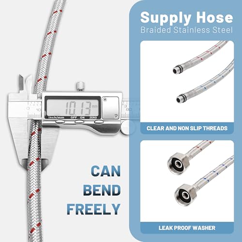 BWE 16-Inch Long Bathroom Kitchen Faucet Connector Braided Stainless Steel Supply Hose 3/8-Inch Female Compression Thread x M10 Male Connector, x 2 Pcs (1 Pair - Image 3