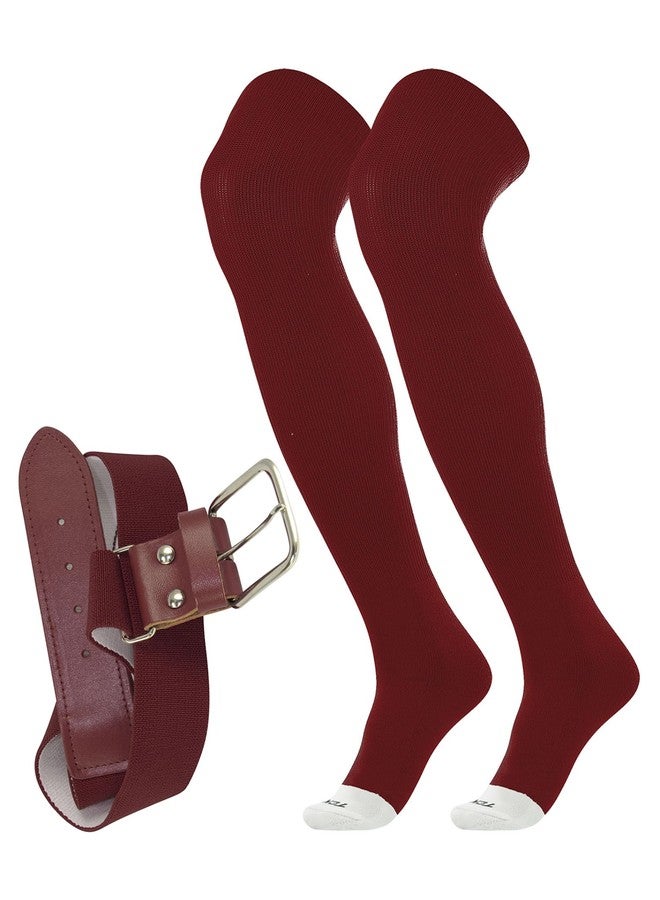 TCK Prosport Baseball Socks and Belt Combo Over the Knee (Maroon, Medium) - Image 1