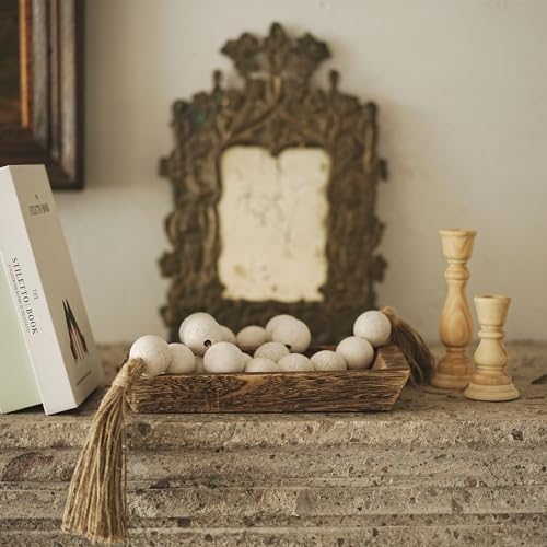 RUIRUICO Extra Large Wood Bead Garland with 1.6" Diameter Wooden Beads and Tassels, Decorative Beads Home Decor, Farmhouse Beads Decor (Rustic White, 41 Inches) - Image 4