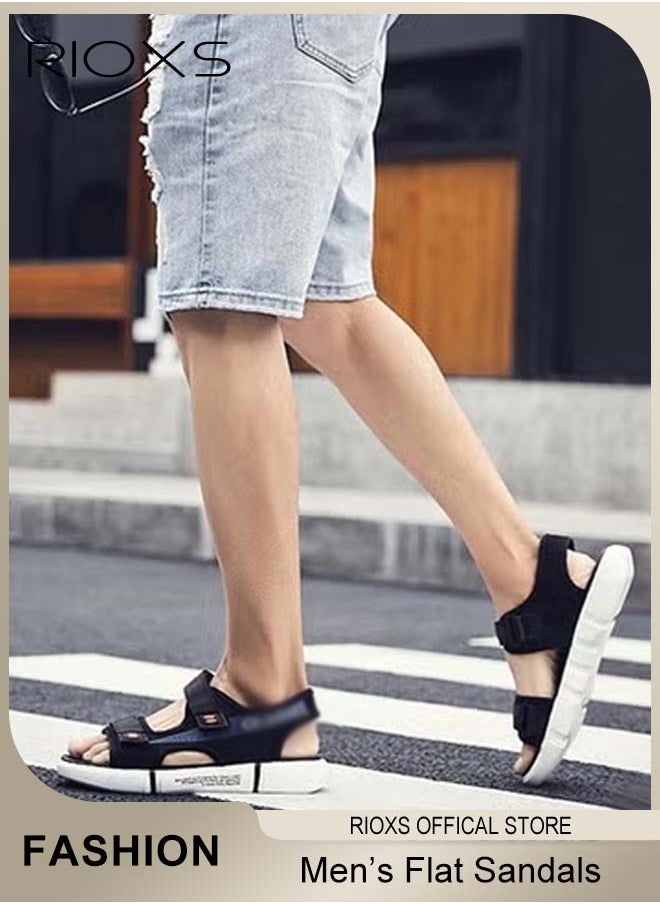 RIOXS Flat Sandals For Men, Casual Open Toe Water Sandal, Men's Breathable Non-Slip Beach Sandals, Mens Sport Sandals With Back-Strap, Outdoor Fisherman Sandals For Men, Non-slip Lightweight Walking Hiking Sandals, Water Shoes  - Image 2