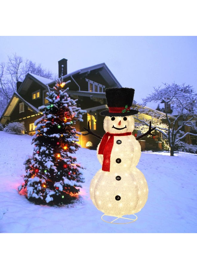 AUTOYSUR رجل ثلج عيد الميلاد المضيء LED بطول 4 أقدام للحديقة الخارجية، مضاء مسبقًا بـ 160 مصباح LED لديكور العطلة، منبثق قابل للطي للحفلات الداخلية (مخملي) - Image 4
