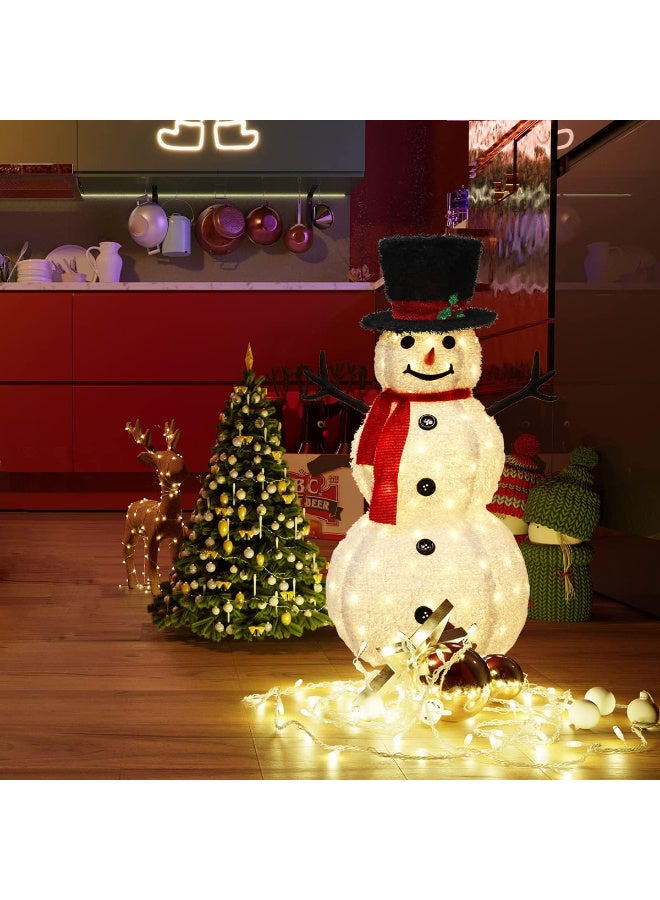 AUTOYSUR رجل ثلج عيد الميلاد المضيء LED بطول 4 أقدام للحديقة الخارجية، مضاء مسبقًا بـ 160 مصباح LED لديكور العطلة، منبثق قابل للطي للحفلات الداخلية (مخملي) - Image 3