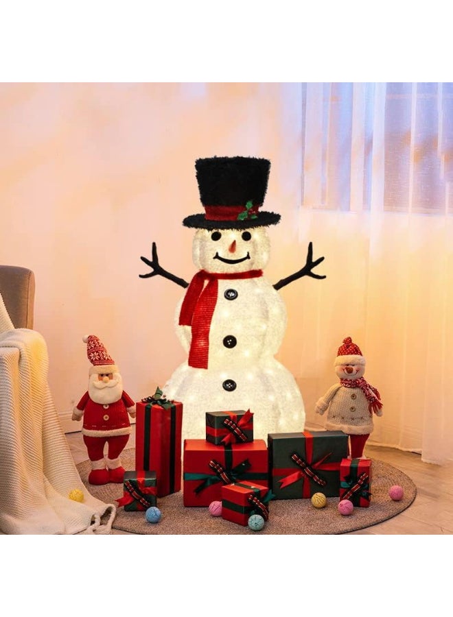 AUTOYSUR رجل ثلج عيد الميلاد المضيء LED بطول 4 أقدام للحديقة الخارجية، مضاء مسبقًا بـ 160 مصباح LED لديكور العطلة، منبثق قابل للطي للحفلات الداخلية (مخملي) - Image 2