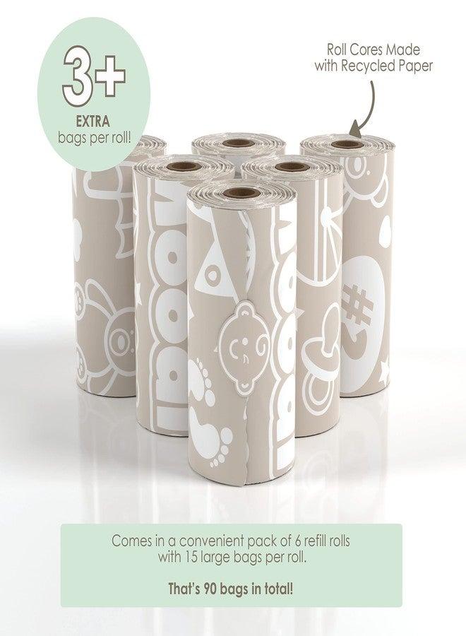 moodie Diaper Disposal Bags (90 BAGS in TOTAL) | LAVENDER SCENTED Baby Poop Baggies (6 Refill Rolls 9 x 13in) | Leak Proof Nappy Trash Bag for Quick Changes on the Go - Image 5