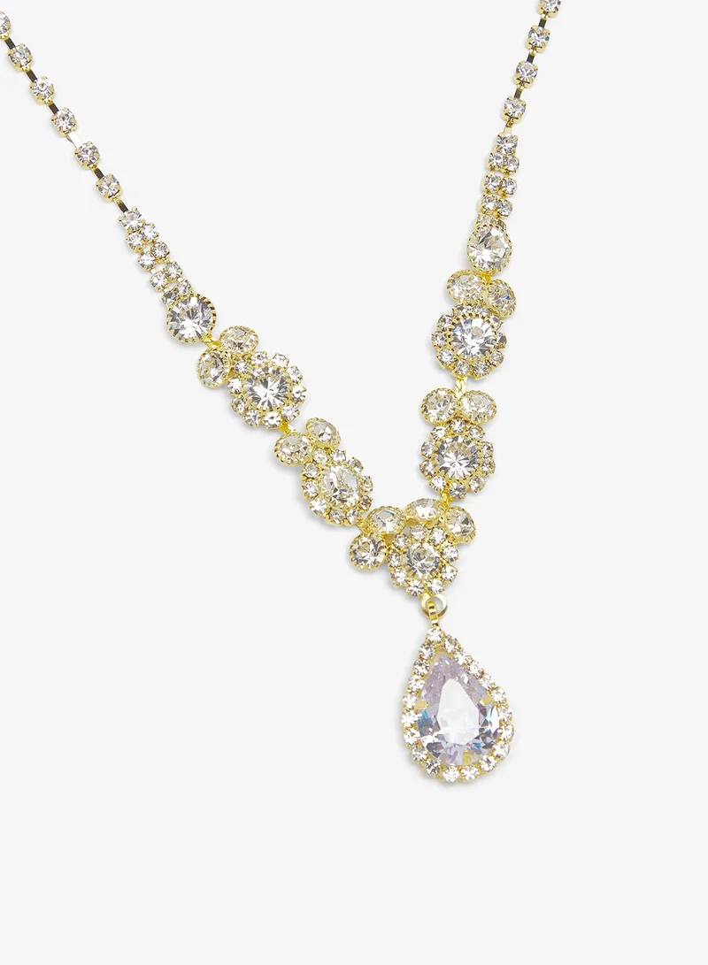 Ella Limited Edition Silver Silver Diamonte Rhinestone Jewelry Set Necklace Earrings for Women | Best Price UAE