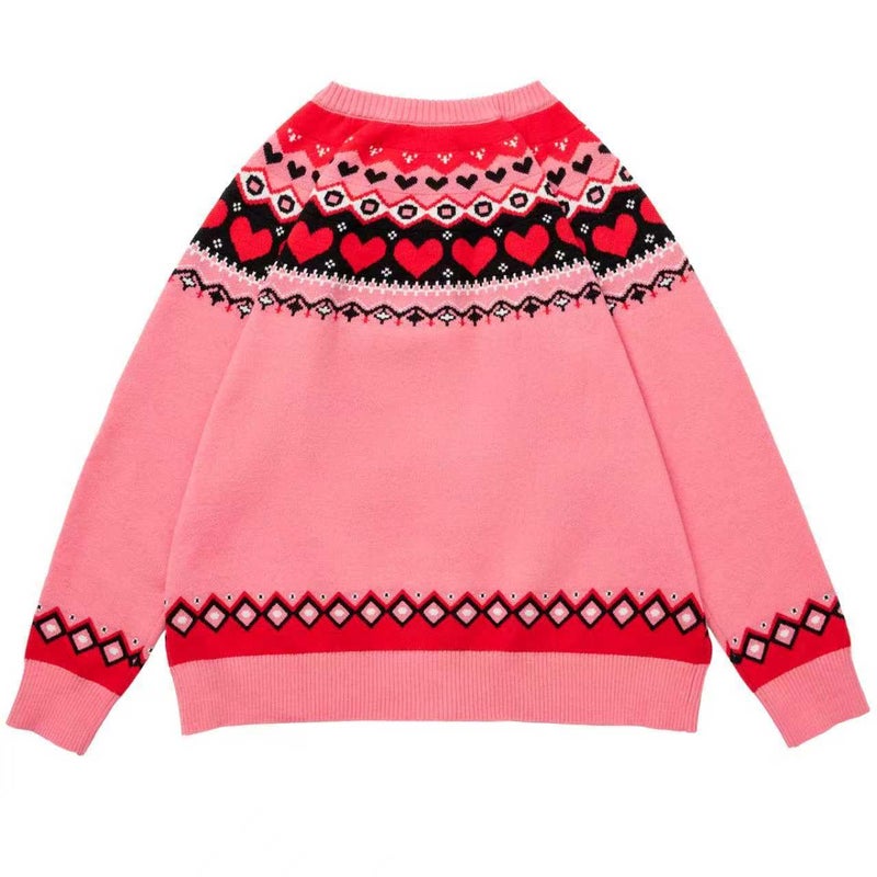 Beopjesk Women's Funny Winter Long Sleeve Valentine's Day Button Knit Cardigan Sweater Heart Vintage Knitted Outerwear (Valentine-Pink,S) - Image 2