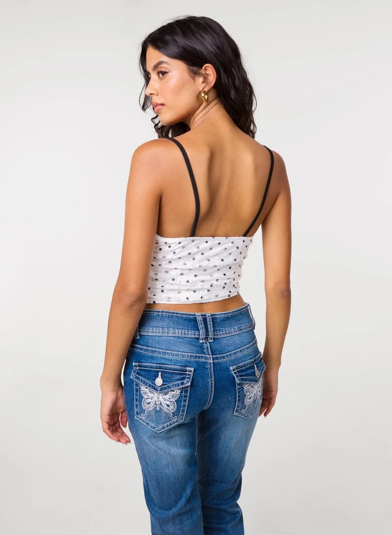 بينك فانيلا Polka Dot Lace Cami Top