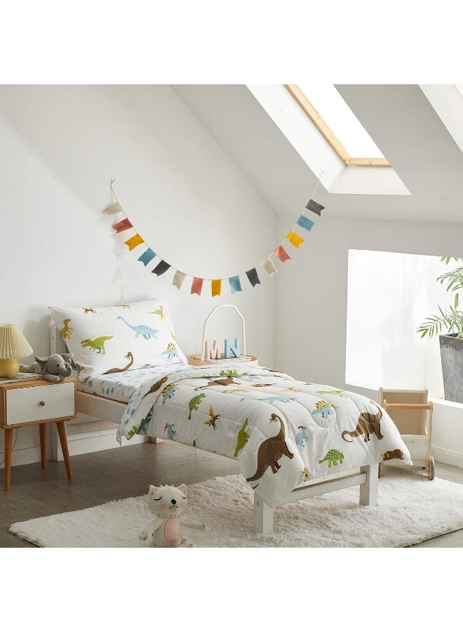 UOZZI BEDDING 4 Pieces Toddler Set Dinosaur White with Colorful Dinos and Monsters Toddler Comforter Sheet Set for Autumn and Winter - Image 4