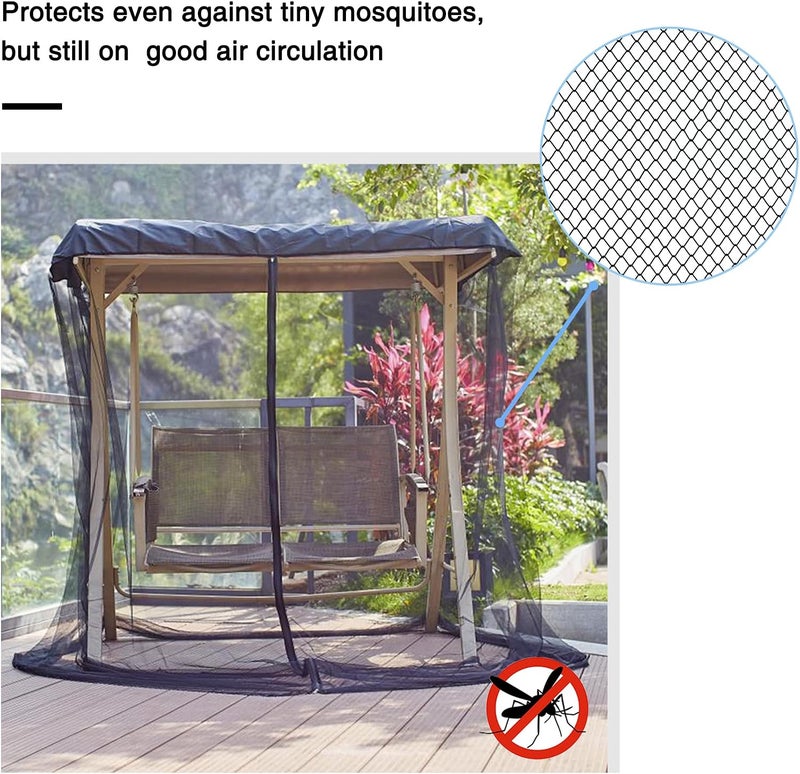 Kocuos Patio Swing Mosquito Netting - Polyester Mesh Screen with Zipper Opening and roof Waterproof Tent - Rectangle Netting Curtain (Three-Person Chair Size) - Image 4