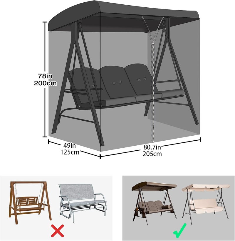 Kocuos Patio Swing Mosquito Netting - Polyester Mesh Screen with Zipper Opening and roof Waterproof Tent - Rectangle Netting Curtain (Three-Person Chair Size) - Image 2